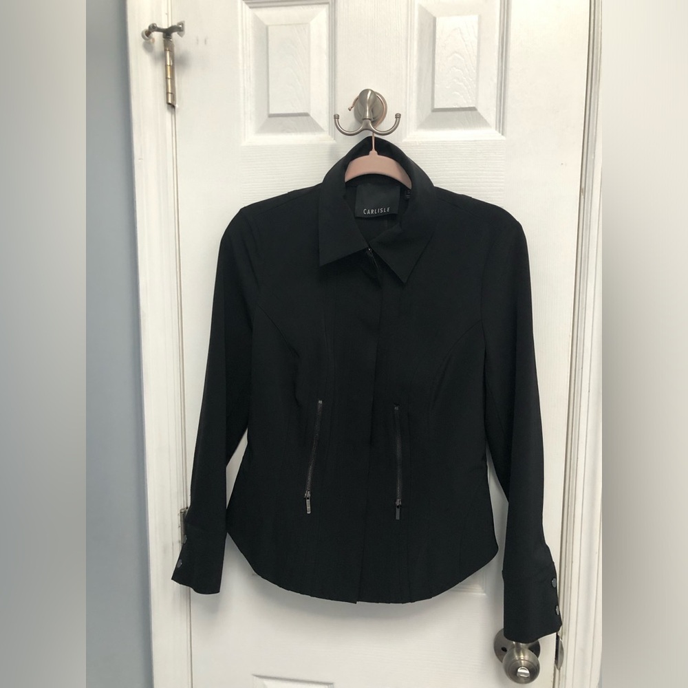 Carlisle Women's Black Fitted Bomber Biker Jacket US 6 UK 8 Full Zip Stretch